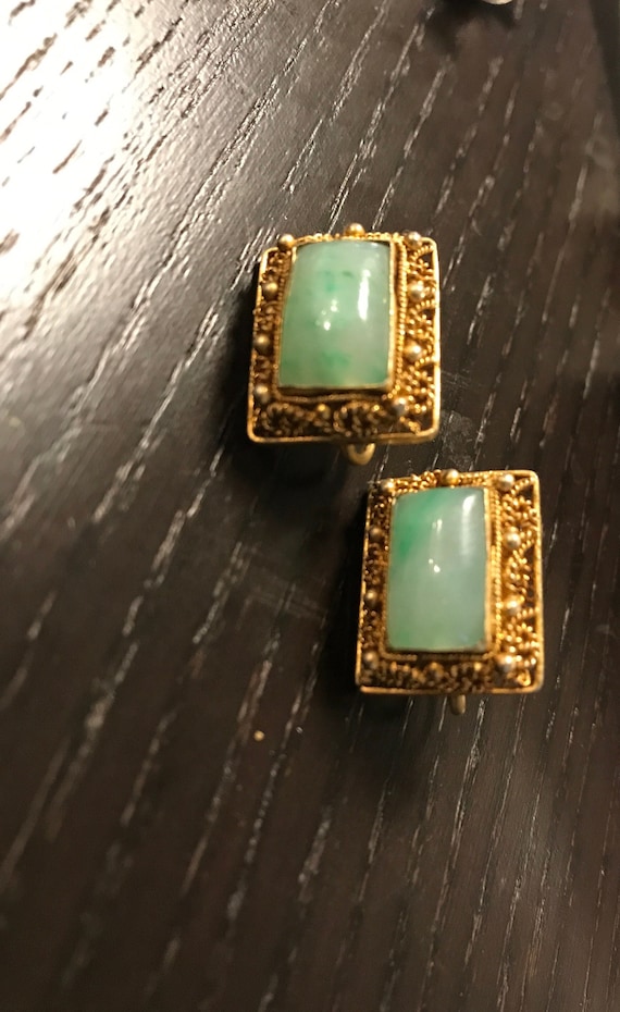 Jade vermeil vintage filigree screwback earrings