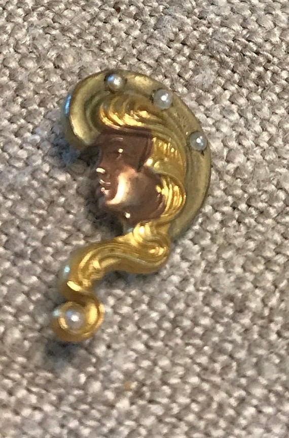 Art Nouveau stickpin multi gold-filled, jeweled no
