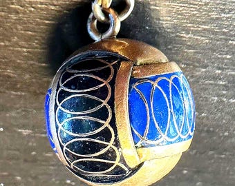 Victorian Fob charm with decorative connecting top bar enameled woven ball-Rare!!!