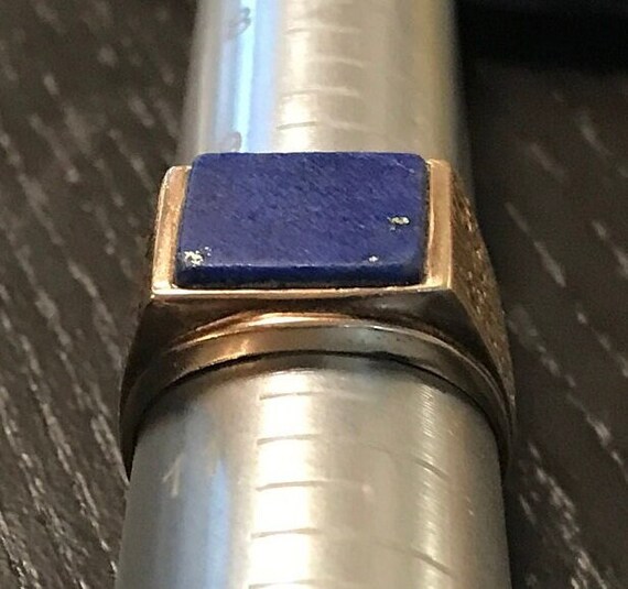 Mid Century 14k Rectangular Lapis Ring-Classic cl… - image 1