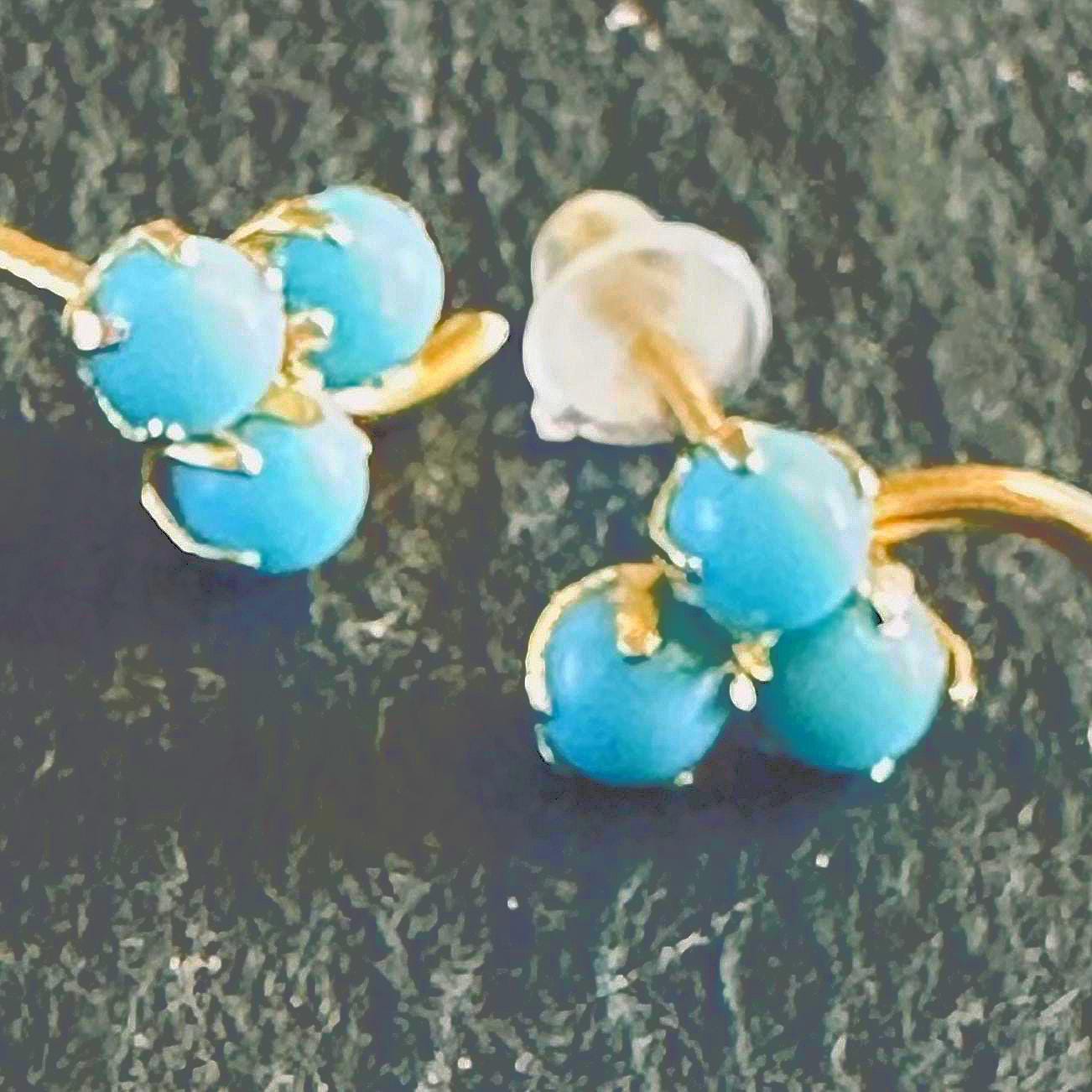 Turquoise Berry 14k Earrings Stud Turquoise Berry Design Vintage Very Delicate, DAINTY ...