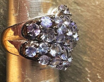 Sterling ring Large Tanzanite bombe cluster-statement ring s-5