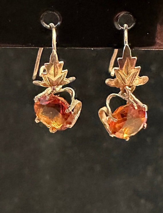 10K drop lovely Citrine Victorian Earrings