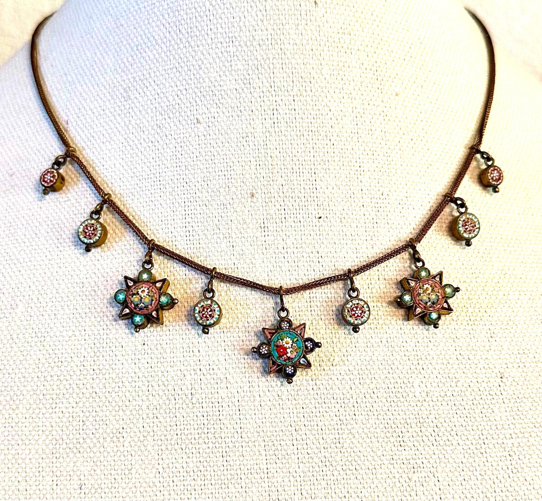 Outstanding Micro Mosaic Necklace Victorian-finest Tiny Tesserae