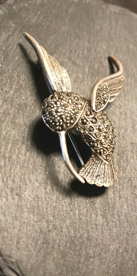 Vintage jeweled sterling hummingbird in flight-ma… - image 4