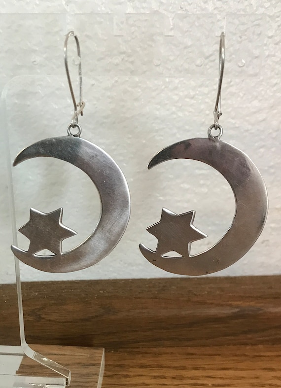A pair of vintage large sterling Crescent moon and