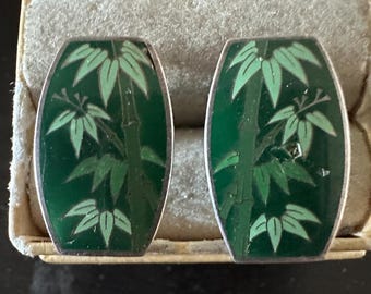 Sterling stud earrings antique enameled Bamboo