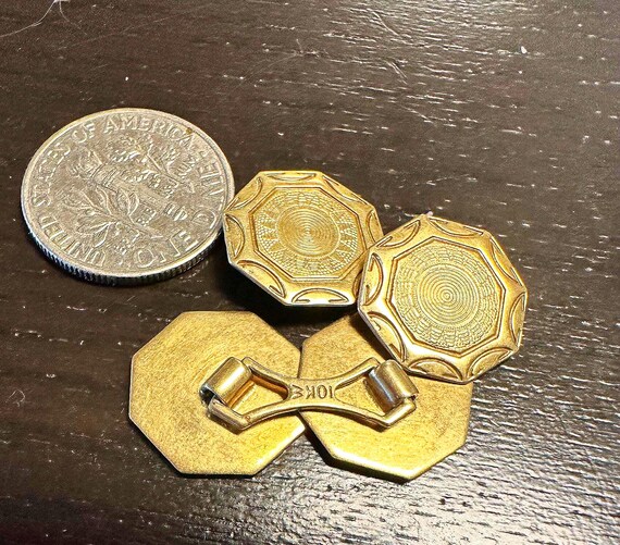 10k cufflinks elegant DEco Octagonal double sided… - image 2
