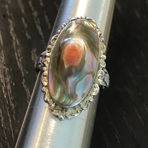 Sterling antique Blister pearl art nouveau ring-natural conch shell-size 6 3/4