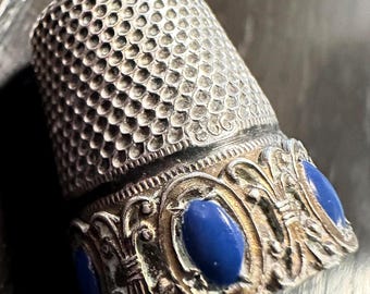 Silver Thimble  vintage Italian Lapis