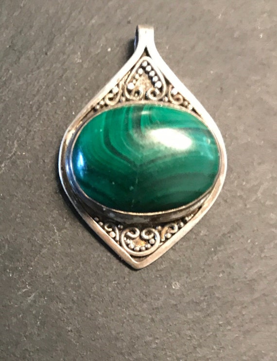 Sterling malachite hand wrought granulated vintage