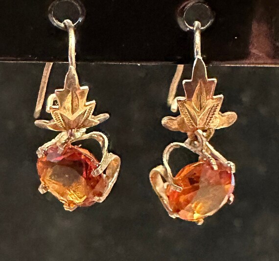 10K drop lovely Citrine Victorian Earrings - image 9