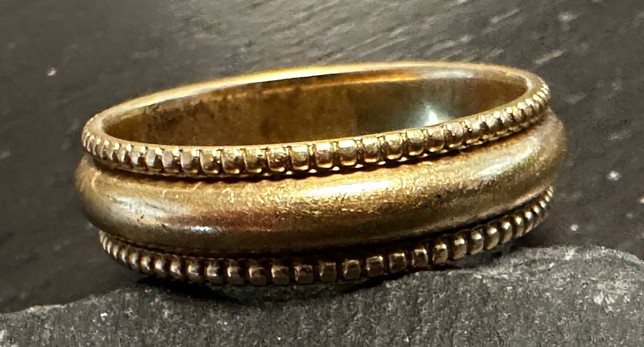 14k ring-Jabel exquisite vintage band domed center wide carved beaded edges-a work of art.  Size 6 3/4