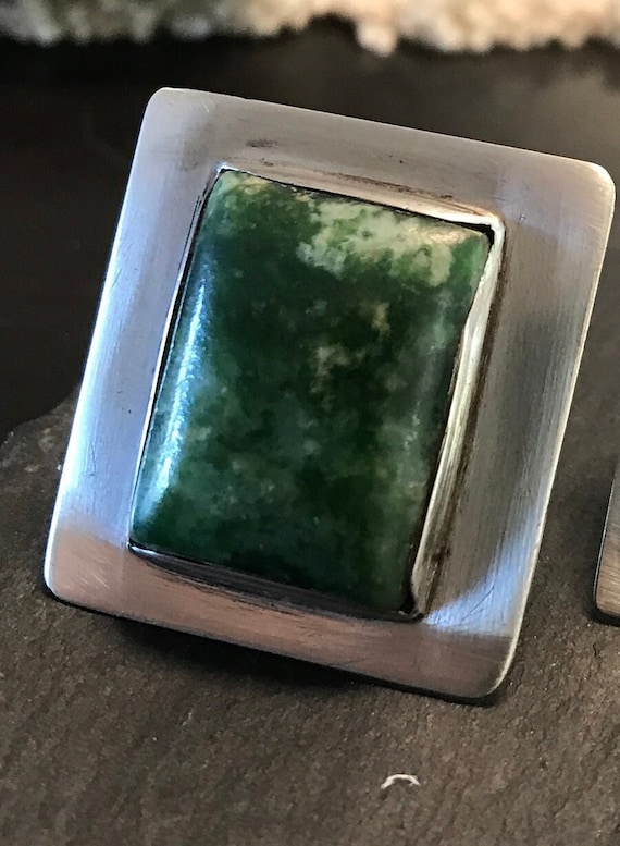 STudio sterling green agate rectangular screw bac… - image 3