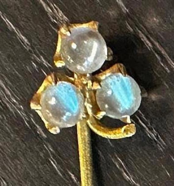 14K Victorian berry Moonstone stickpin with gem quality blue lite within-