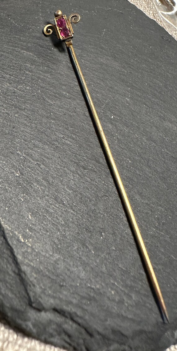 Victorian 14K double ruby stickpin - image 3