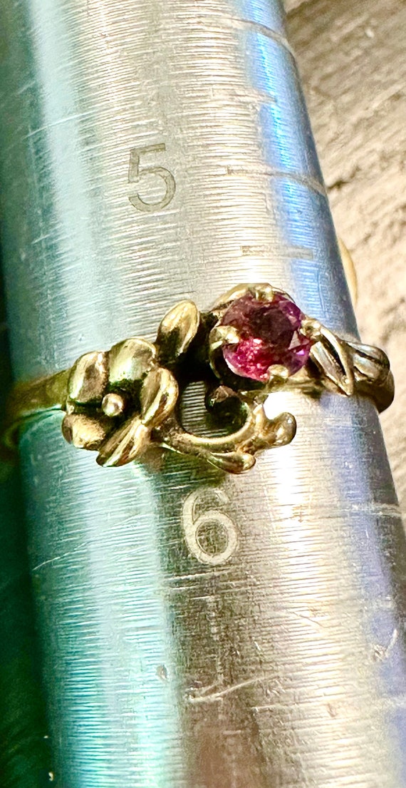 14k Ring floral design with genuine pink Tourmali… - image 1