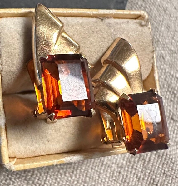 14k Retro Madera Citrine rose gold clip earrings.… - image 2