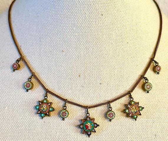 Outstanding Micro Mosaic Necklace Victorian-finest Tiny Tesserae