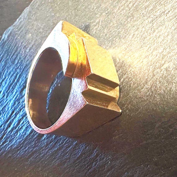 14k ring-Statement Modernist, clean scupltural De… - image 8