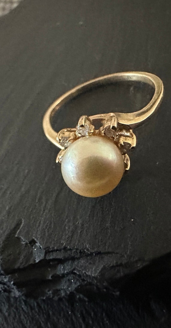 14k vintage ring 7.7mm Akoya lustrous pearl surro… - image 1