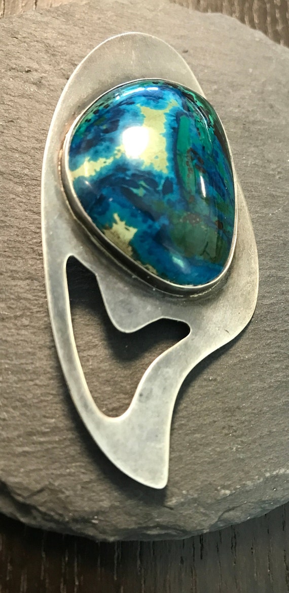 Sterling Modernist large gorgeous Chrysocolla ste… - image 4