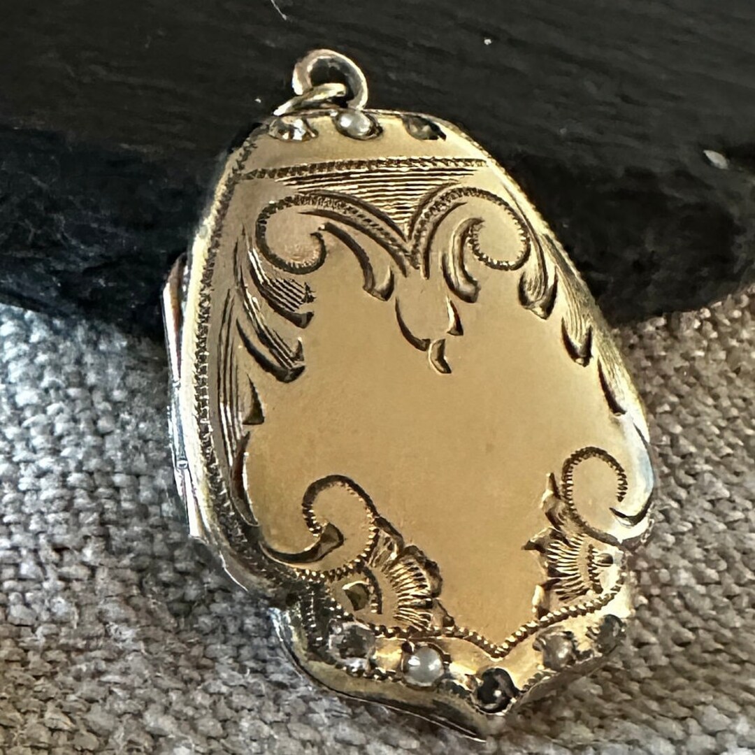 Rare Shaped Vintage Locket, Jeweled With Lovely Hand Engraving - Etsy