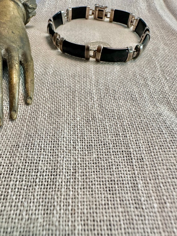 Sterling bracelet links of rectangular Black Onyx… - image 3