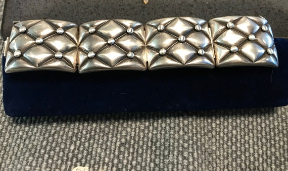 Retro sterling bracelet, Wide, bold pillow repous… - image 1