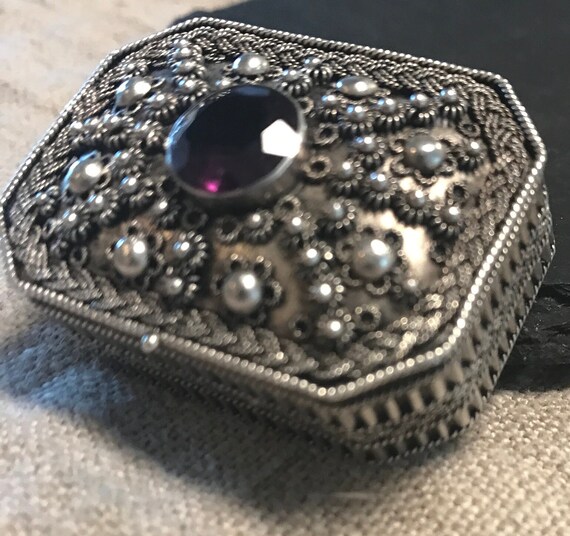 Silver jeweled miniature box exquisitely hand wro… - image 3