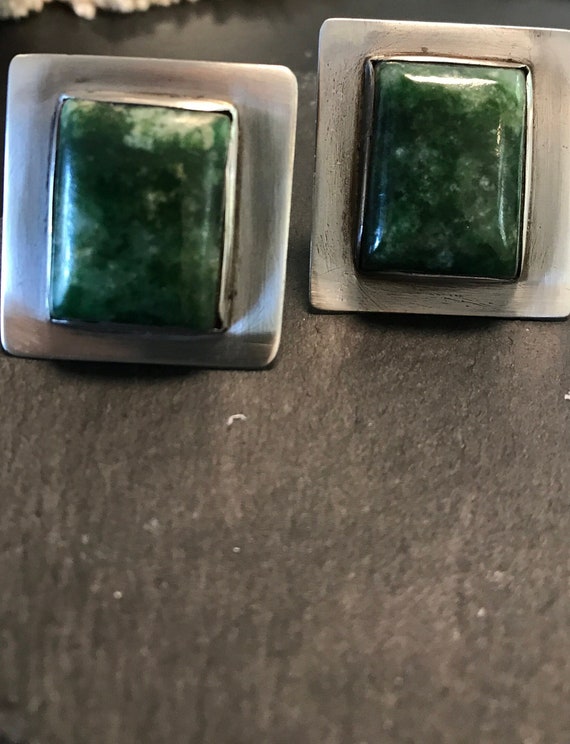 STudio sterling green agate rectangular screw bac… - image 1