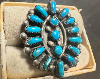 Zuni Ring Sterling Turquoise older s-6 1/3