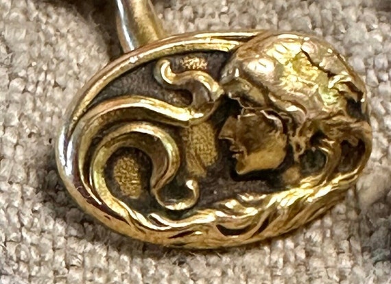 14k solid gold cufflinks antique Art Nouveau-love… - image 1