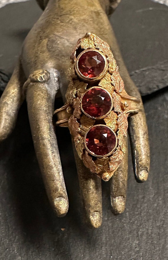 14K multi gold Garnet antique Art Nouveau Ring Siz