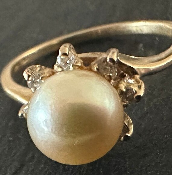14k vintage ring 7.7mm Akoya lustrous pearl surro… - image 2