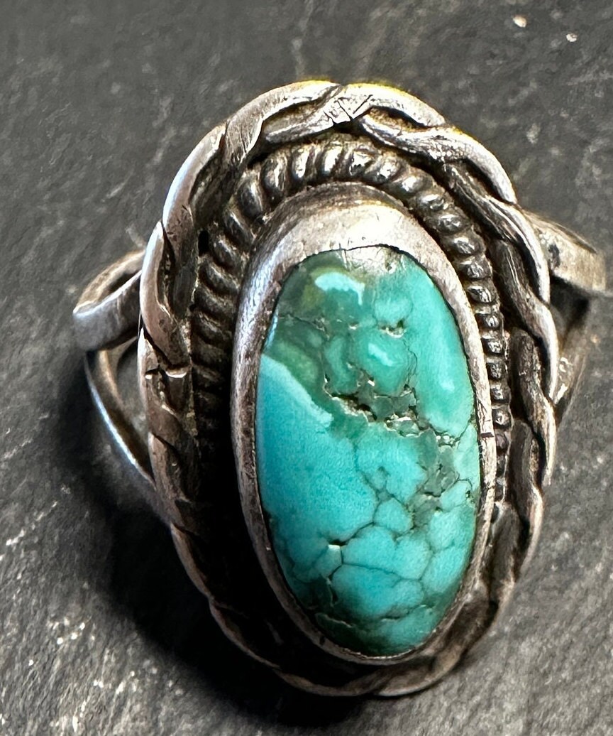 Navajo Vintage Sterling Turquoise Ring Signed Cortez K.W.
