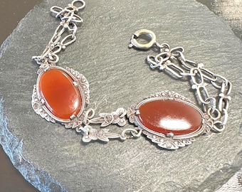 Sterling Bracelet Deco genuine Carnelian As Is 6 1/2"