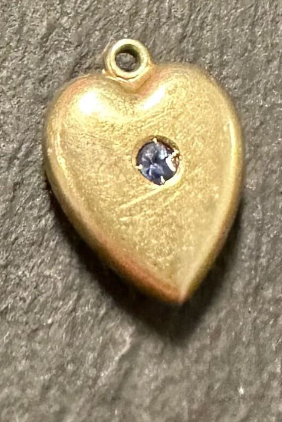 14k small puffy heart charm with genuine blue Sap… - image 4