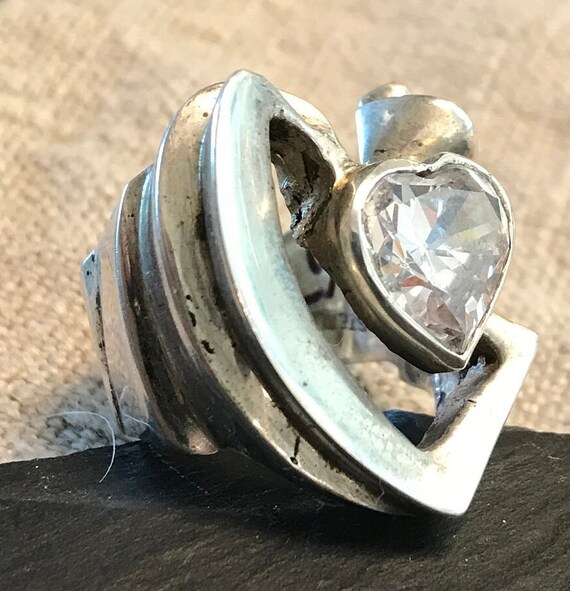 Sterling ring large dramatic faceted clear man ma… - image 5