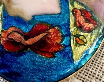 Broche Porte-Photo Art Nouveau - Portrait Monsieur/madame Avec Décor Floral - Argenté - Occasion