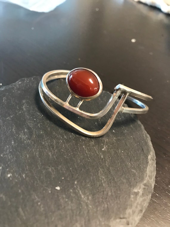 Silver Carnelian Modernist unique cuff bracelet