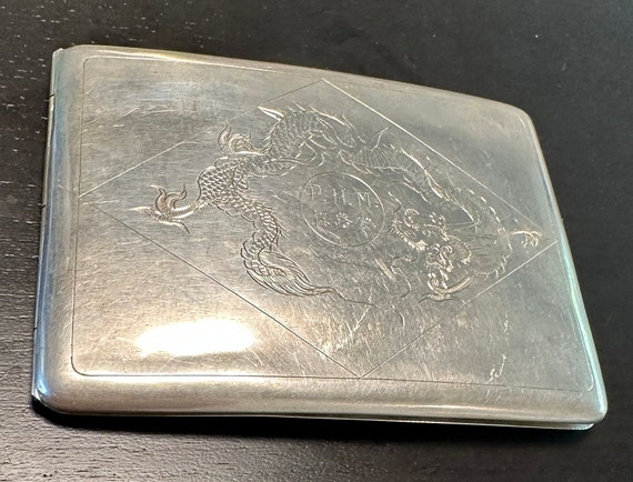 Silver antique Asian engraved dragon cigarette ca… - image 5