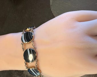 Antique Bracelet Banded Agate-Fob converted to bracelet 7 3/4"