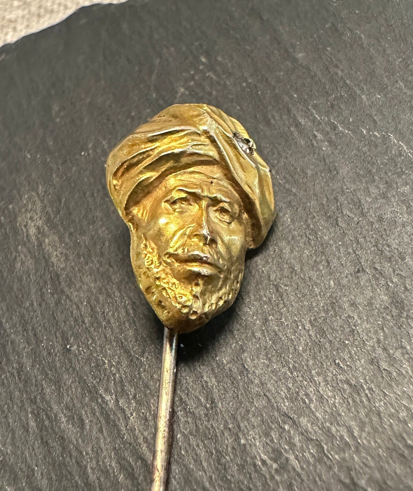 Gold Turban Sheik jeweled Stickpin early 1900s