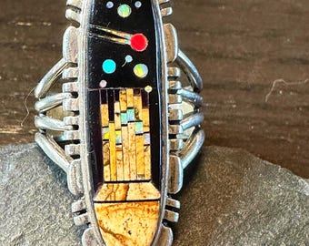 Sterling ring southwestern style inlat Pueblo with shooting star s-6 1/2