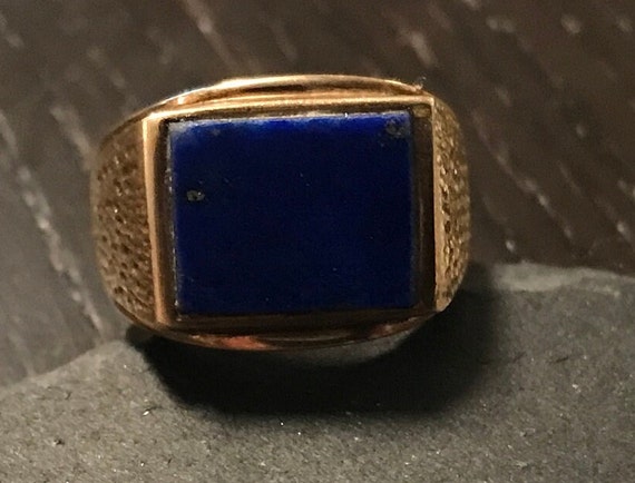 Mid Century 14k Rectangular Lapis Ring-Classic cl… - image 2