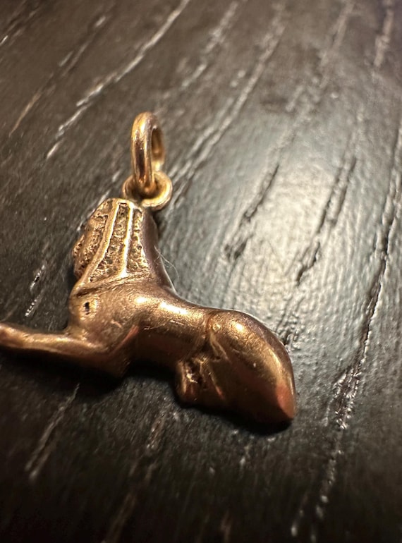 10k Sphinx charm, antique 3-D Egyptian ,human head lion body, wings of an Eagle-petite treasure