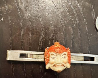 Tie Bar Sterling Samuri, porcelana pintada à mão por Toshikane, japonês da década de 1940