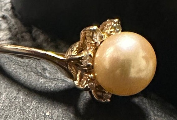 14k vintage ring 7.7mm Akoya lustrous pearl surro… - image 5