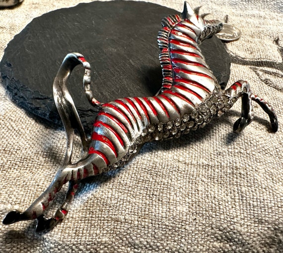 1940s rare Sterling Eisenberg Zebra brooch-red en… - image 5